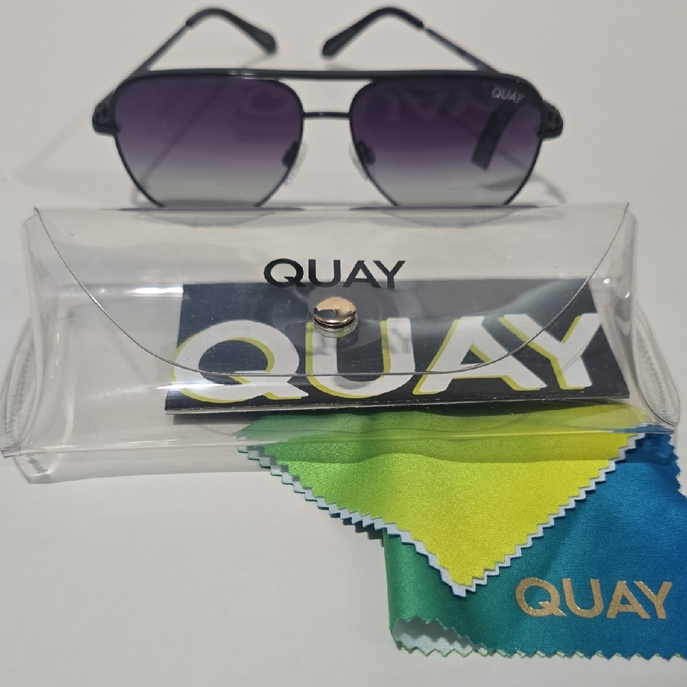 Quay Australia Black Frame Sunglasses with Purple Gradient Lenses With CASE